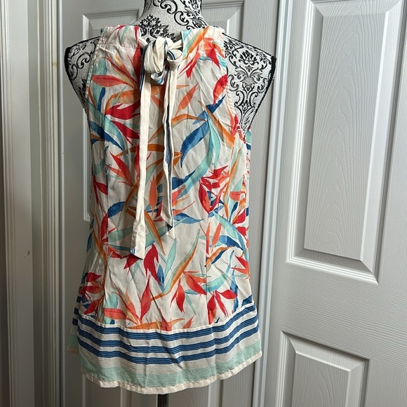 Tommy Bahama Multicolor Leaf Print Halter Top Silk Summer Beach M - Picture 4 of 5